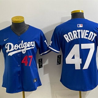 Women's Los Angeles Dodgers #47 Ben Rortvedt Royal 2025 World Series Champions Limited Stitched Baseball Jersey(Run Small)