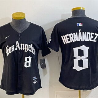 Women's Los Angeles Dodgers #8 Enrique Hernandez Black 2025 World Series Champions LA Gothic Edition Limited Stitched Baseball Jersey(Run Small)