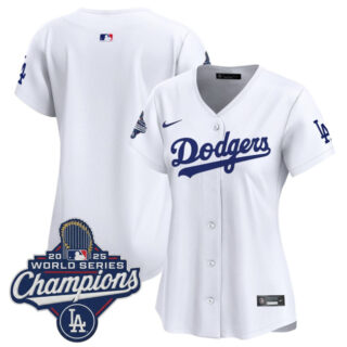 Women's Los Angeles Dodgers Blank White 2025 World Series Champions Home Cool Base Stitched Baseball Jersey(Run Small)