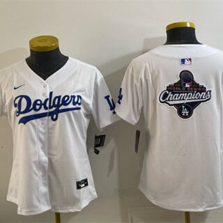 Women's Los Angeles Dodgers White 2025 World Series Champions Big Logo Home Limited Stitched Baseball Jersey(Run Small)