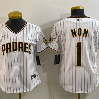 Women's San Diego Padres #1 Mom White Stitched Baseball Jersey(Run Small)