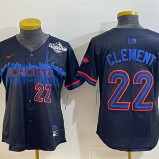 Women's Toronto Blue Jays #22 Ernie Clement Navy 2025 World Series City Connect Limited Stitched Baseball Jersey(Run Small)