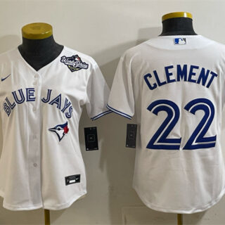 Women's Toronto Blue Jays #22 Ernie Clement White 2025 World Series Home Cool Base Stitched Baseball Jersey(Run Small)