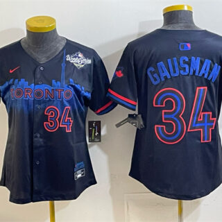 Women's Toronto Blue Jays #34 Kevin Gausman Navy 2025 World Series City Connect Limited Stitched Baseball Jersey(Run Small)