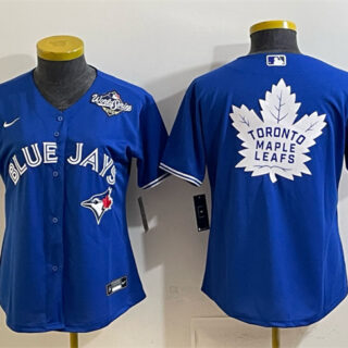 Women's Toronto Blue Jays & Leafs Royal 2025 World Series With White Leafs Logo Cool Base Stitched Baseball Jersey(Run Small)