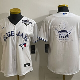 Women's Toronto Blue Jays & Leafs White 2025 World Series With White Leafs Logo Cool Base Stitched Baseball Jersey(Run Small)
