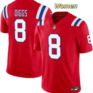 Women New England Patriots #8 Stefon Diggs Red 2025 Vapor Limited Jersey
