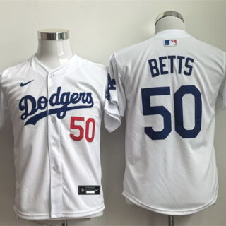 Youth Los Angeles Dodgers #50 Mookie Betts White Limited Stitched Baseball Jersey