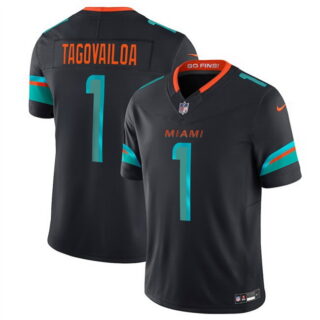Youth Miami Dolphins #1 Tua Tagovailoa Black 2025 F.U.S.E. ??Rivalries?? Vapor Limited Stitched Football Jersey