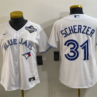 Youth Toronto Blue Jays #31 Max Scherzer White 2025 World Series Cool Base Stitched Baseball Jersey