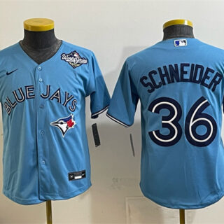 Youth Toronto Blue Jays #36 Davis Schneider Blue 2025 World Series Cool Base Stitched Baseball Jersey