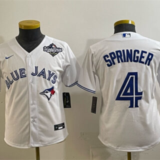 Youth Toronto Blue Jays #4 George Springer White 2025 World Series Cool Base Stitched Baseball Jersey
