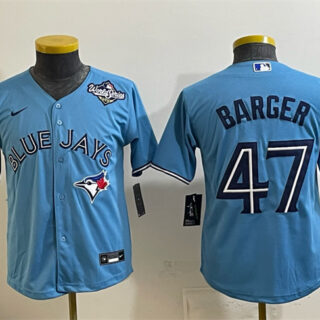 Youth Toronto Blue Jays #47 Addison Barger Blue 2025 World Series Cool Base Stitched Baseball Jersey