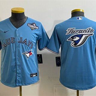 Youth Toronto Blue Jays Team Big Logo Blue 2025 World Series Cool Base Stitched Baseball Jersey