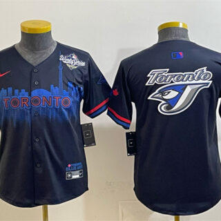 Youth Toronto Blue Jays Team Big Logo Navy 2025 World Series City Connect Limited Stitched Baseball Jersey