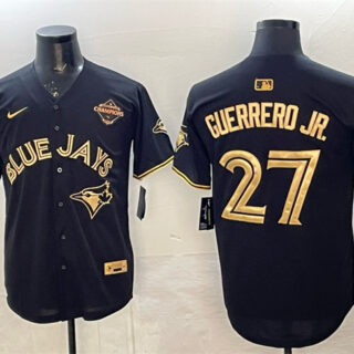 Men's Toronto Blue Jays #27 Vladimir Guerrero Jr. Black Gold 2025 American League Champions Limited Stitched Baseball Jersey