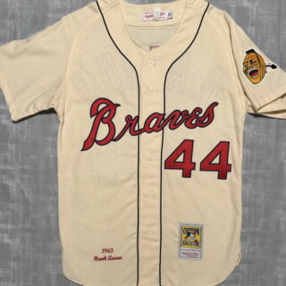 Men's Authentic Mitchell & Ness 1963 Milwaukee Braves #44 Hank Aaron Baseball Jersey