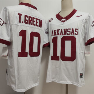 Men's Arkansas Razorbacks #10 TAYLEN GREEN White 2025 F.U.S.E. Vapor Limited Stitched Football Jersey