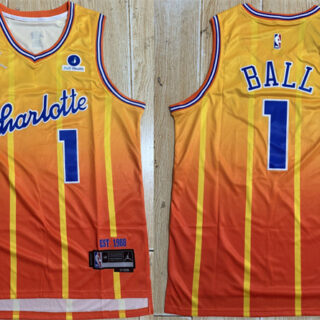 Men's Charlotte Hornets #1 LaMelo Ball Orange 2025-26 City Edition Stitched Basketball Jersey