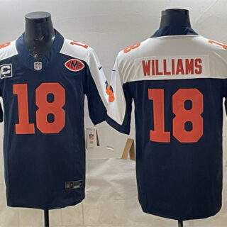 Men's Chicago Bears #18 Caleb Williams Navy White F.U.S.E. With 1-star C Patch And VMH Patch Throwback Stitched Football Jersey