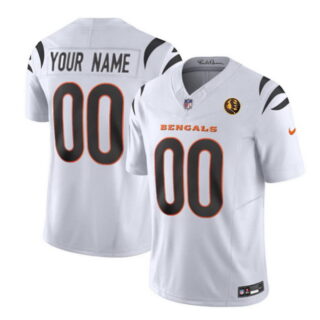 Men's Cincinnati Bengals Active Player Custom White 2023 F.U.S.E. With John Madden Patch Vapor Limited Stitched Football Jersey