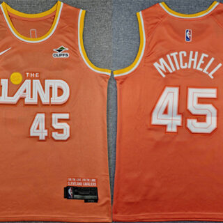 Men's Cleveland Cavaliers #45 Donovan Mitchell Orange 2025 City Edition Stitched Jersey