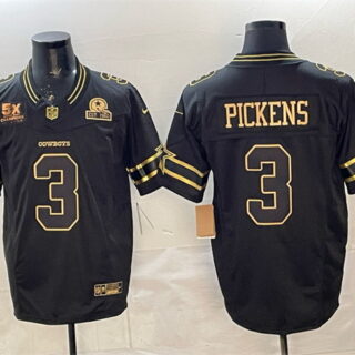 Men's Dallas Cowboys #3 George pickens Black Gold 2025 F.U.S.E. With 5x Super Bowl Champions & Established In 1960 Patch Vapor Limited Stitched Football Jersey