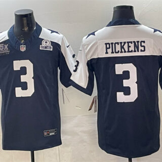 Men's Dallas Cowboys #3 George pickens Navy F.U.S.E. With 5x Super Bowl Champions & Established In 1960 Patch Thanksgiving Vapor Limited Stitched Football Jersey