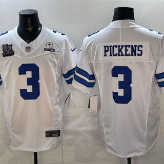 Men's Dallas Cowboys #3 George pickens White F.U.S.E. With 5x Super Bowl Champions & Established In 1960 Patch Vapor Limited Stitched Football Jersey