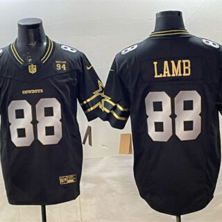 Men's Dallas Cowboys #88 CeeDee Lamb Black Gold 2025 F.U.S.E. 94 Marshawn Kneeland Memorial Patch Vapor Limited Stitched Football Jersey