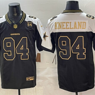 Men's Dallas Cowboys #94 Marshawn Kneeland Black Gold 2025 F.U.S.E. 94 Marshawn Kneeland Memorial Patch Vapor Limited Stitched Football Jersey