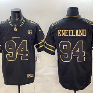 Men's Dallas Cowboys #94 Marshawn Kneeland Black Gold 2025 F.U.S.E. 94 Marshawn Kneeland Memorial Patch Vapor Limited Stitched Football Jersey