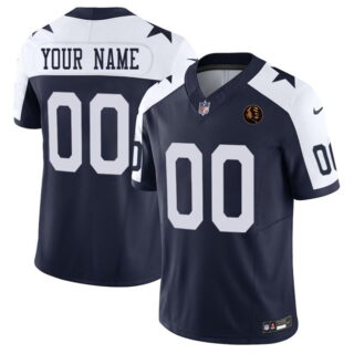Men's Dallas Cowboys Active Player Custom Navy 2025 F.U.S.E. With John Madden Patch Thanksgiving Vapor Limited Stitched Football Jersey