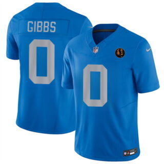 Men's Detroit Lions #0 Jahmyr Gibbs Blue 2025 F.U.S.E.With John Madden Patch Vapor Limited Stitched Jersey