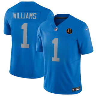 Men's Detroit Lions #1 Jameson Williams Blue 2025 F.U.S.E.With John Madden Patch Vapor Limited Stitched Jersey