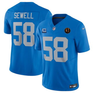 Men's Detroit Lions #58 Penei Sewell Blue 2025 F.U.S.E. With 3 -Star C Patch And John Madden Patch Vapor Limited Stitched Jersey