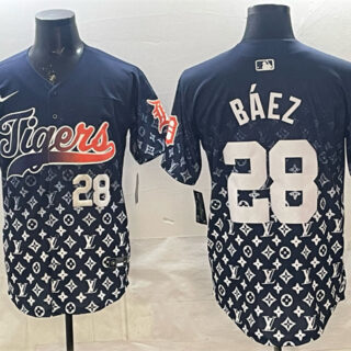 Men's Detroit Tigers #28 Javier Baez Navy With Patch Vapor Premier Limited Stitched Baseball Jersey