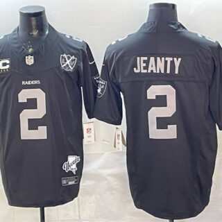 Men's Las Vegas Raiders #2 Ashton Jeanty Black 2025 Draft F.U.S.E. With 4-Star C Patch Nevada Silver Stat Patch And 65th Anniversary Patch Stitched Football Jersey