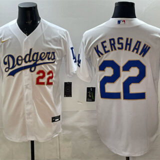 Men's Los Angeles Dodgers #22 Clayton Kershaw White 2025 World Series Champions Patch Stitched Baseball Jersey