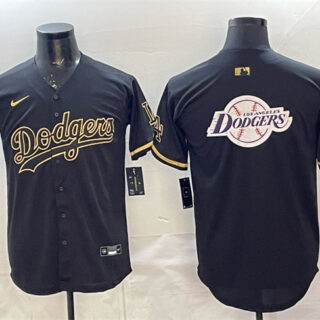 Men's Los Angeles Dodgers Team Big Logo Black Gold 2025 World Series Champions Patch Limited Stitched Baseball Jersey