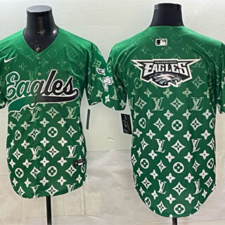 Men's Philadelphia Eagles Team Big Logo Green With Patch Limited Stitched Baseball Jersey