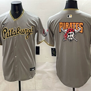 Men's Pittsburgh Pirates Team Big Logo Gray Limited Stitched Baseball Jersey