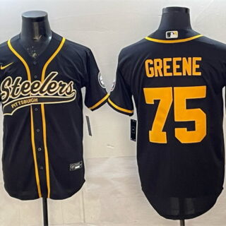Men's Pittsburgh Steelers #75 Joe Greene Black With Patch Cool Base Stitched Baseball Jersey