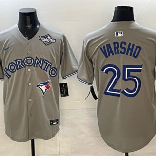 Men's Toronto Blue Jays #25 Daulton Varsho Grey 2025 World Series Home Cool Base Stitched Baseball Jersey