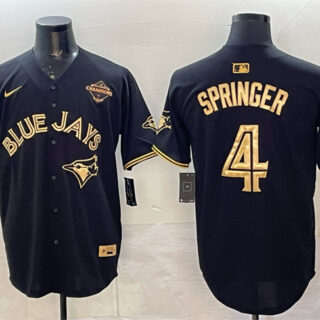 Men's Toronto Blue Jays #4 George Springer Black Gold 2025 American League Champions Limited Stitched Baseball Jersey