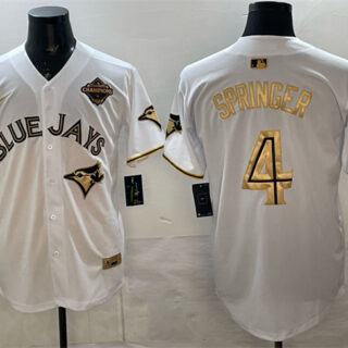 Men's Toronto Blue Jays #4 George Springer White Gold 2025 American League Champions Limited Stitched Baseball Jersey