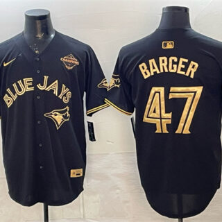 Men's Toronto Blue Jays #47 Addison Barger Black Gold 2025 American League Champions Limited Stitched Baseball Jersey