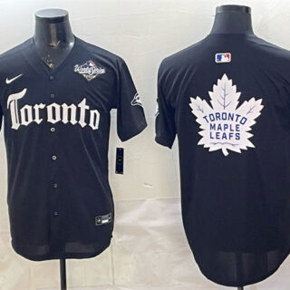 Men's Toronto Blue Jays & Leafs Black 2025 World Series With White Leafs Logo Gothic North Edition Limited Stitched Baseball Jersey