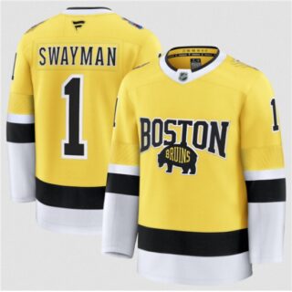 Men's Boston Bruins #1 Jeremy Swayman Gold 2026 Stadium Series Stitched Hockey Jersey
