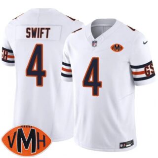 Men's Chicago Bears #4 D'Andre Swift White 2025 F.U.S.E. With Illinois and VMH Vapor Untouchable Limited Football Stitched Jersey
